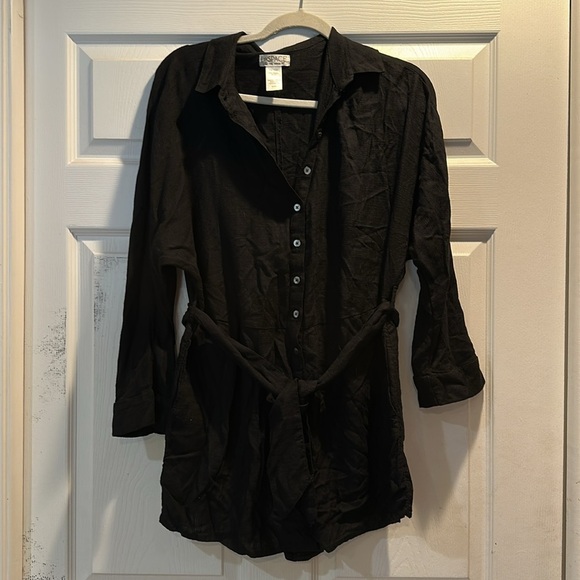 L Space Coronado Black Textured Gauze Button Front Romper M Dress Cover Up - Picture 2 of 8